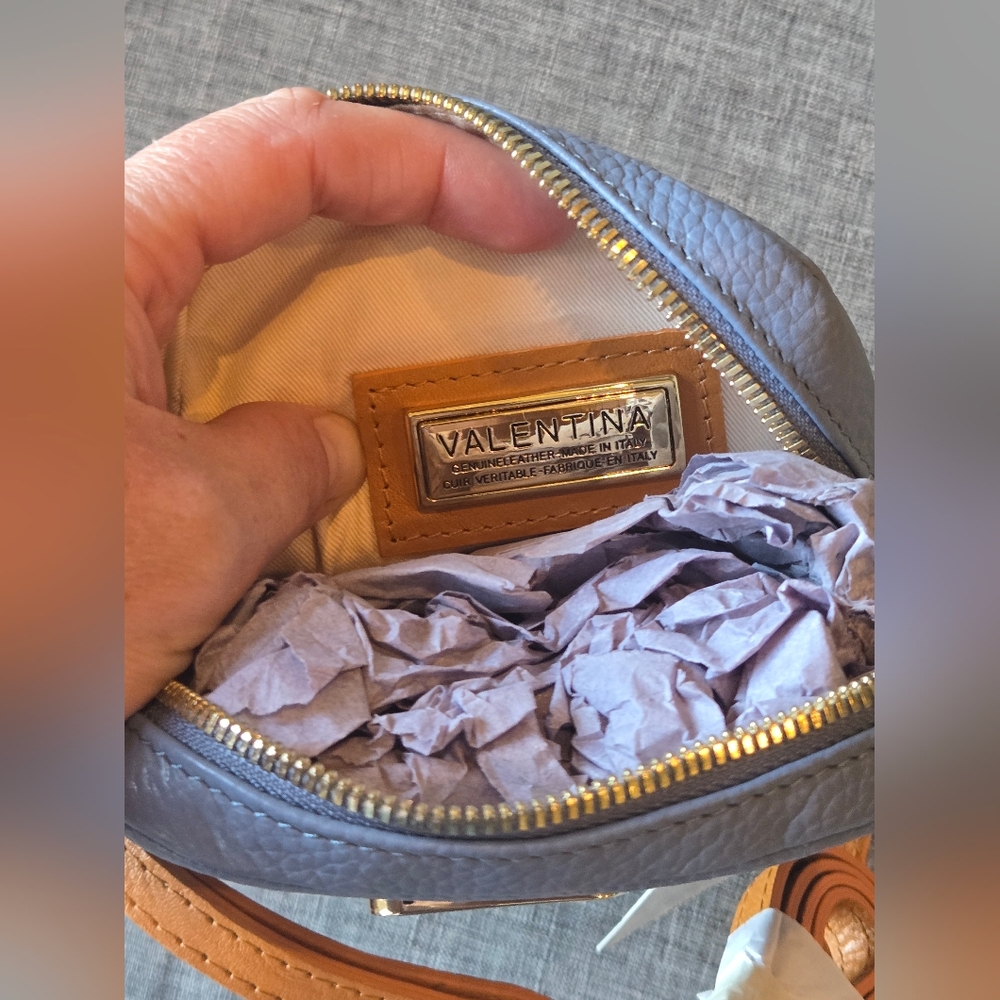 NEW Valentina Genuine Leather Small Crossbody Bag Blue Made In Italy - Picture 9 of 12
